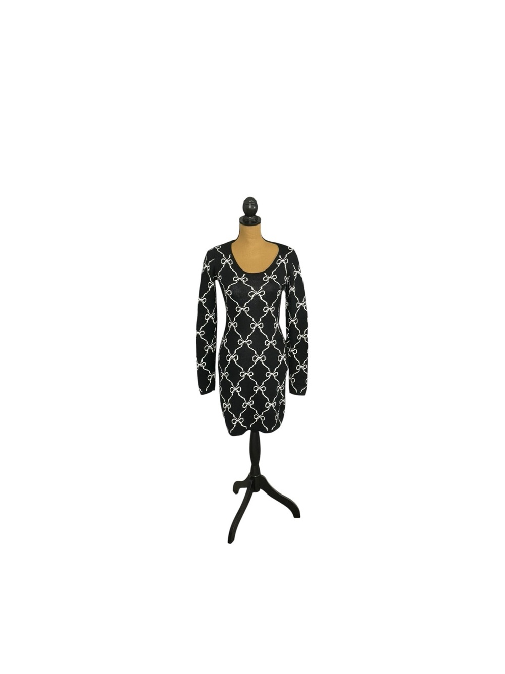 Jolie & Joy Sweater Dress M Black White Bow Bodycon Mini Coquette Bowcore